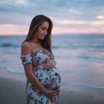 pregnant woman in seashore