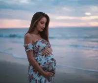 pregnant woman in seashore